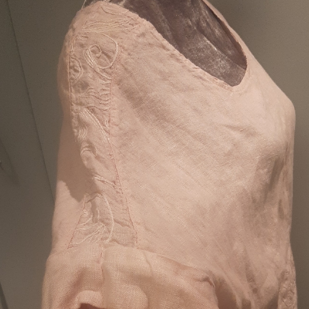 LINEN/COTTON❣SOFTPink Women's Blouse with Embroidery OVERSIZE S - Picture 4 of 7